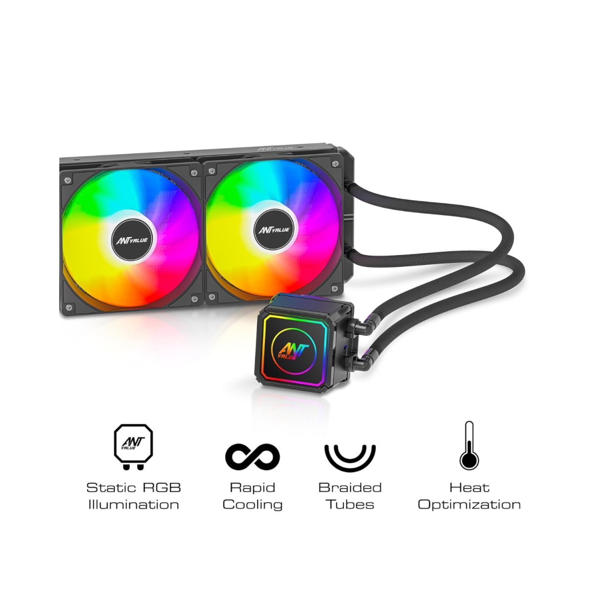 Ant Value AV240 240mm CPU Liquid Cooler/AIO - Black | Static RGB| Support Intel - LGA115X/1200/1700/1851/1366/2011/2066, AMD - FM1/FM2/AM2//AM2+/AM3/AM3+/AM4/AM5