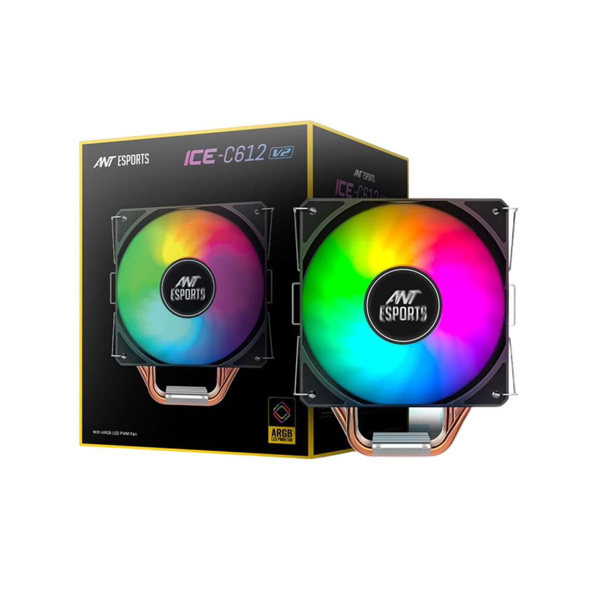 Ant Esports ICE-C612 V2 ARGB CPU Cooler Support Intel LGA1200, LGA115X, LGA20XX, LGA1366, LGA1700 and AMD FM1, FM2, FM2+, AM2, AM2+, AM3, AM3+, AM4, AM5